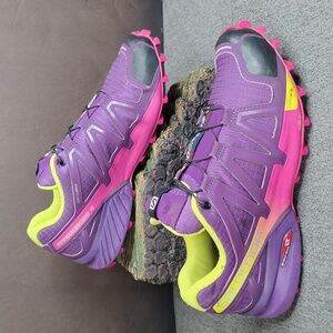 Salomon Women's Trail Runners - Purple with Pink and Neon Yellow Accents